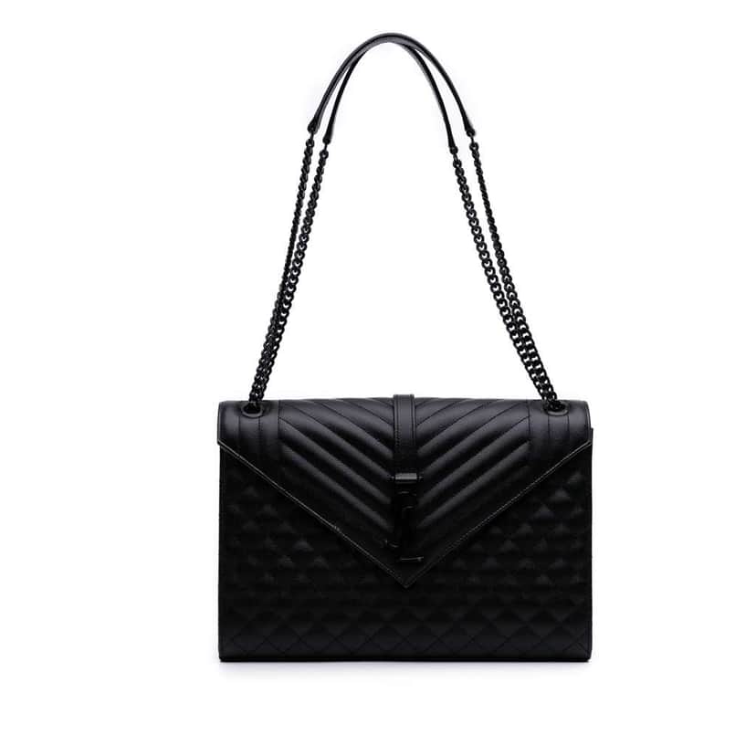 Saint Laurent Large Grain De Poudre Triquilt Monogram Envelope Bag Black Leather Good condition - Front View