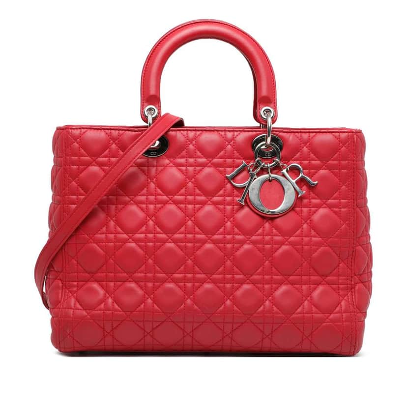 Dior Large Lambskin Cannage Lady Dior Red Leather Good condition - Front View