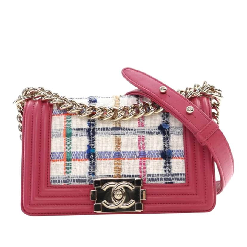 Chanel Small Tweed and Lambskin Boy Flap Pink Tweed Good condition - Front View