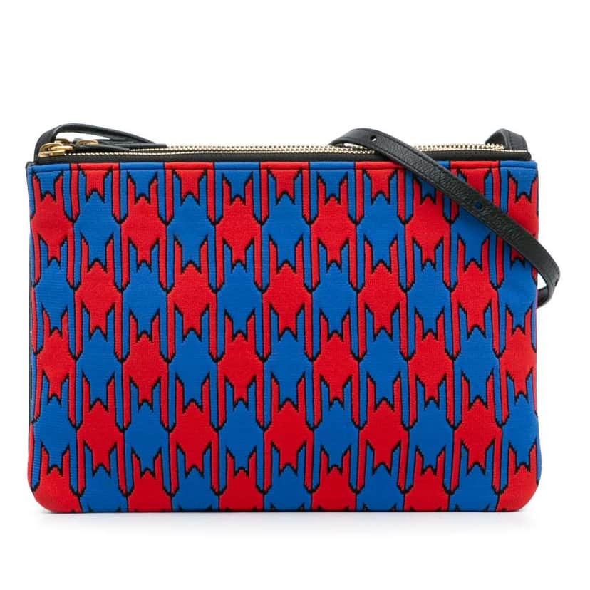 Celine Large Houndstooth Cotton Trio Crossbody Blue Cotton Good condition - Front View