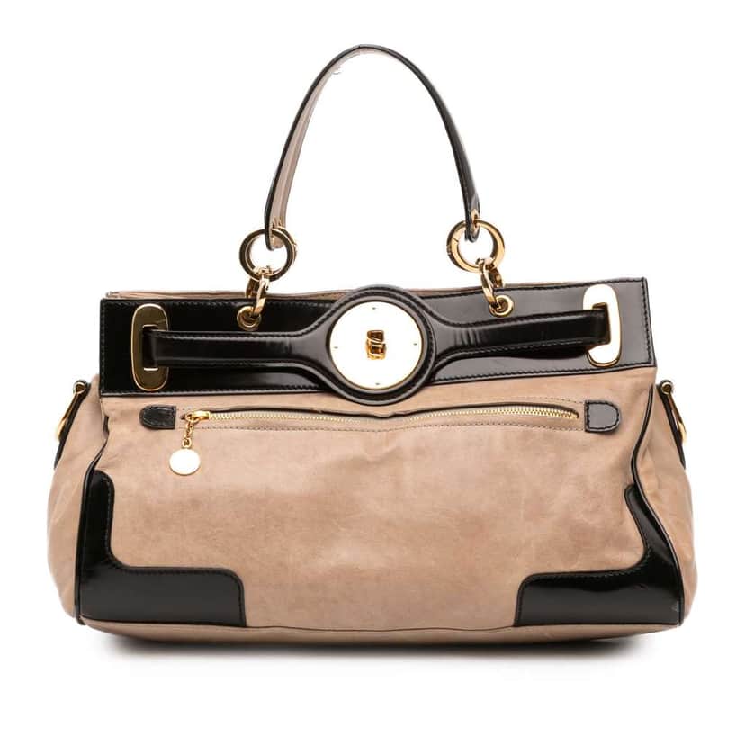 Balenciaga Patent Trimmed Lambskin Lune Satchel Brown Leather Good condition - Front View