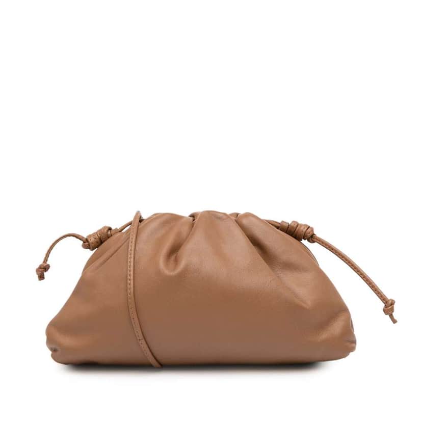Bottega Veneta Lambskin The Mini Pouch Crossbody Brown Leather Good condition - Front View