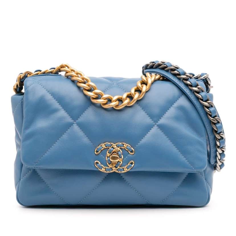 Chanel Medium Lambskin 19 Flap Blue Leather Good condition - Front View