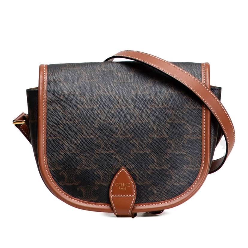 Celine Medium Triomphe Coated Canvas Folco Crossbody Brown Canvas Good condition - Front View