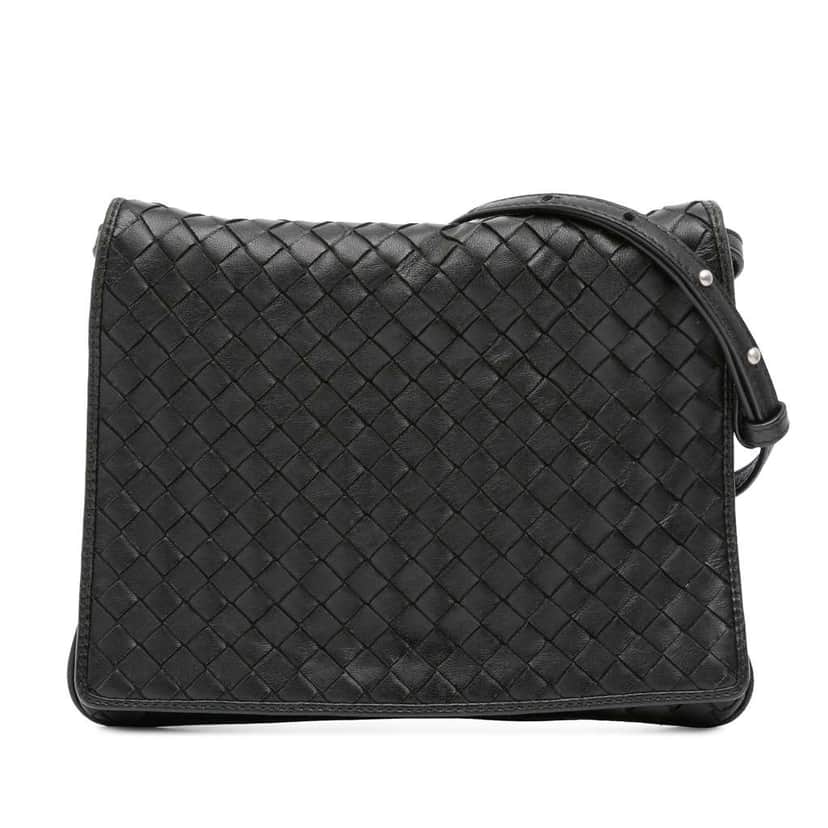Bottega Veneta Nappa Intrecciato Flap Crossbody Black Leather Good condition - Front View
