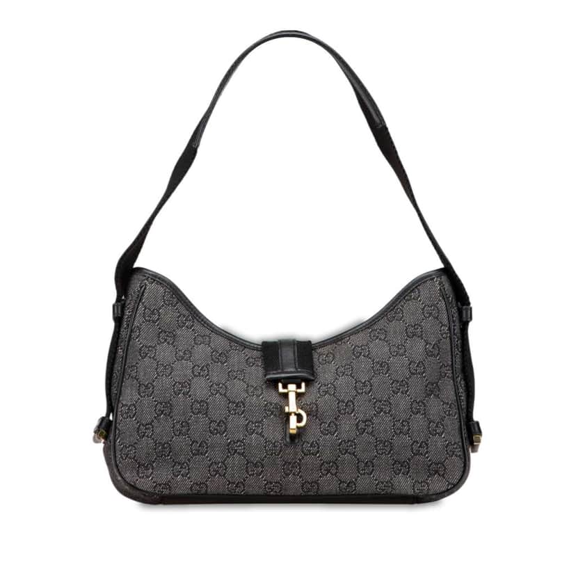 Gucci GG Denim Jackie Shoulder Bag Black Denim Good condition - Front View