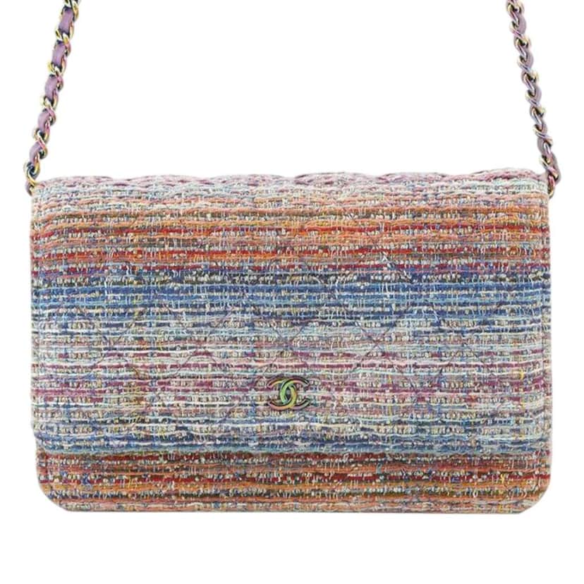 Chanel CC Quilted Tweed Rainbow Hardware Wallet on Chain MultiColor Tweed Good condition - Front View
