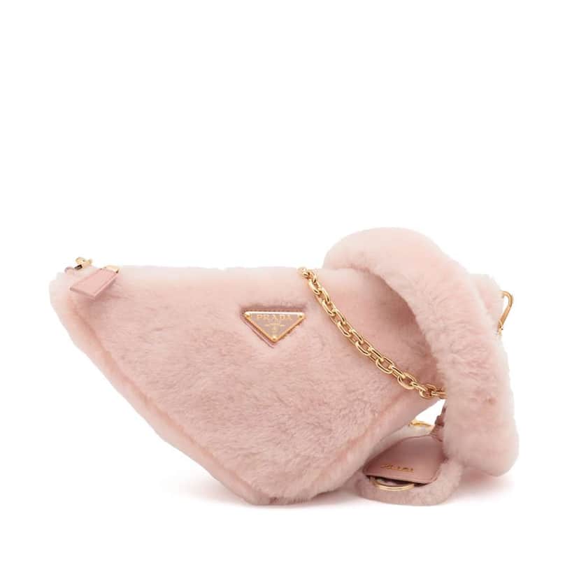 Prada Mini Shearling Triangle Satchel Pink Good condition - Front View