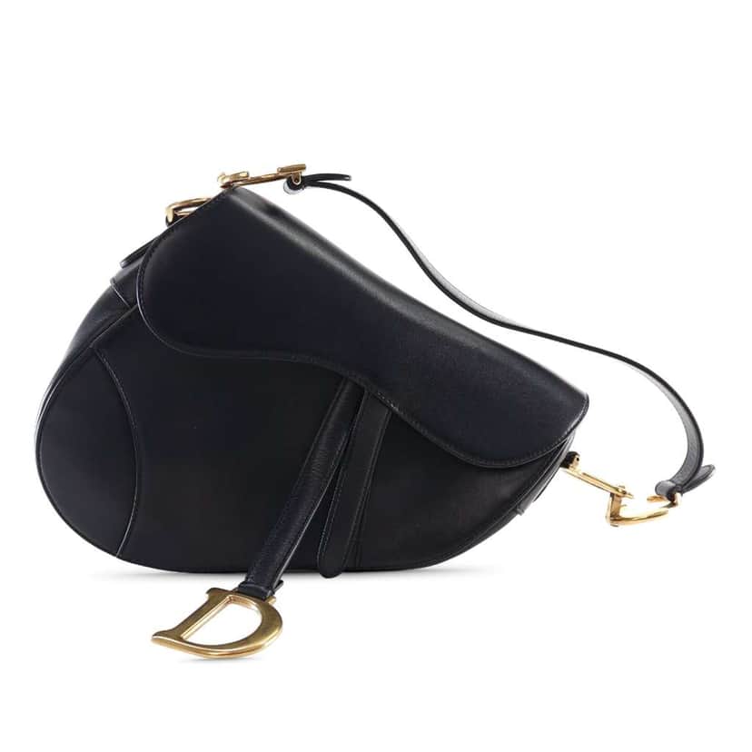 Dior Smooth Calfskin Saddle Bag Black Leather Good condition - Front View