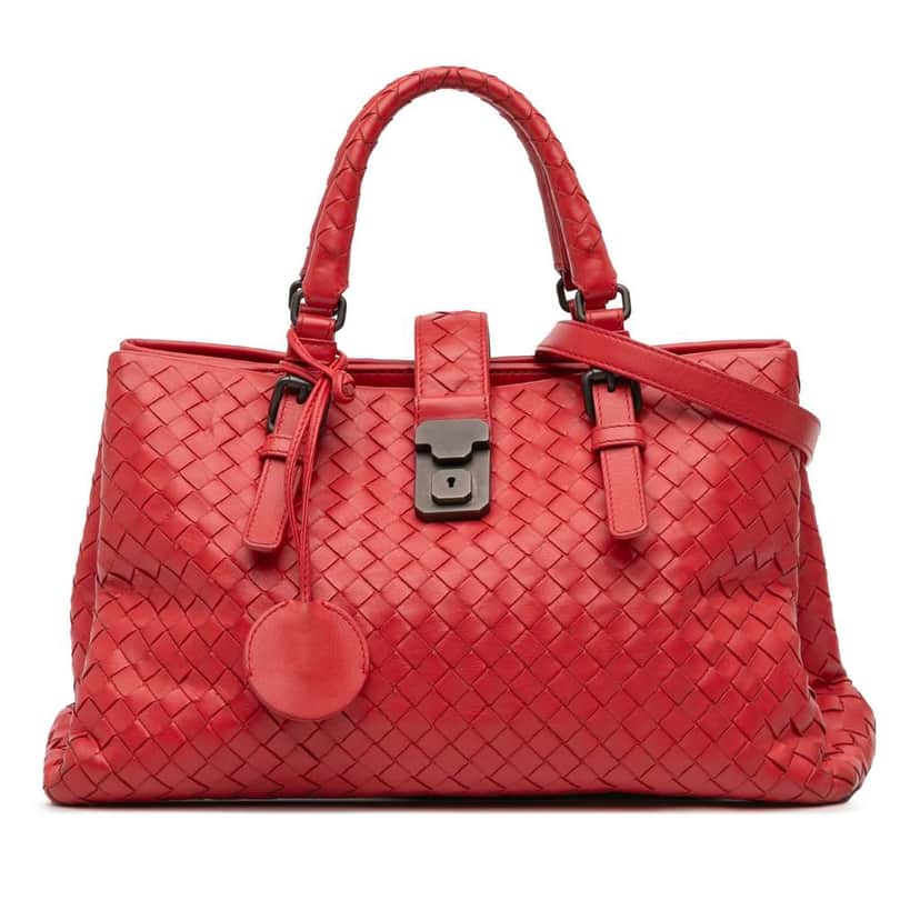 Bottega Veneta Small Nappa Intrecciato Roma Satchel Red Leather Good condition - Front View