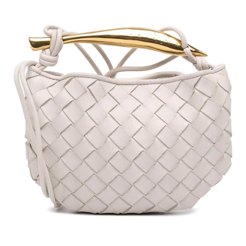 Bottega Veneta Baby Lambskin Intrecciato Sardine White Leather Good condition - Front View