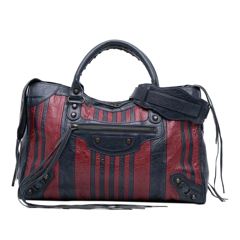 Balenciaga Lambskin Motocross Classic Striped City Satchel Red Leather Good condition - Front View