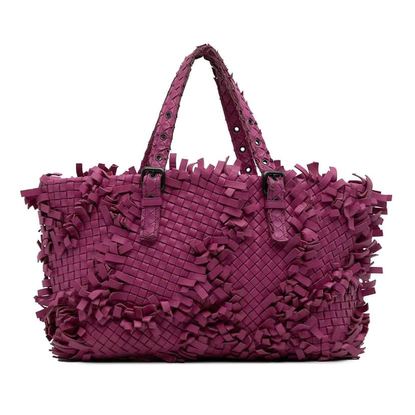Bottega Veneta Nappa Intrecciato Patchwork Lido Fringe Tote Purple Leather Good condition - Front View