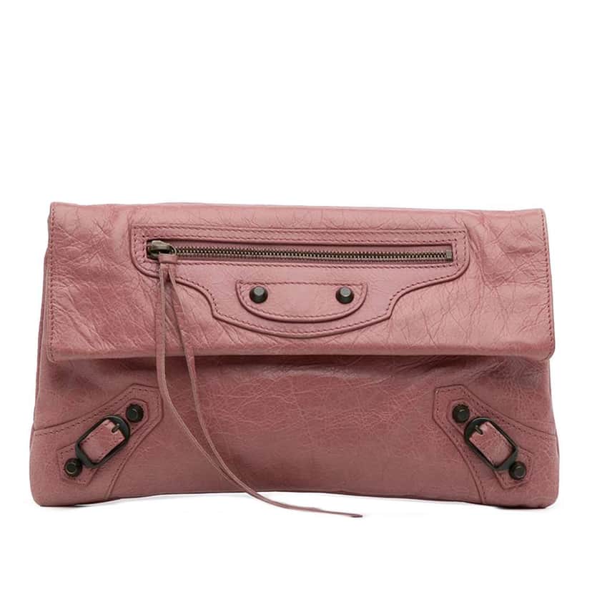 Balenciaga Lambskin Motocross Classic Envelope Clutch Pink Leather Good condition - Front View