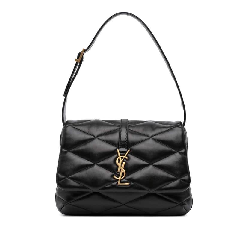 Saint Laurent Quilted Lambskin Le 57 Diamond Shoulder Bag Black Leather Good condition - Front View