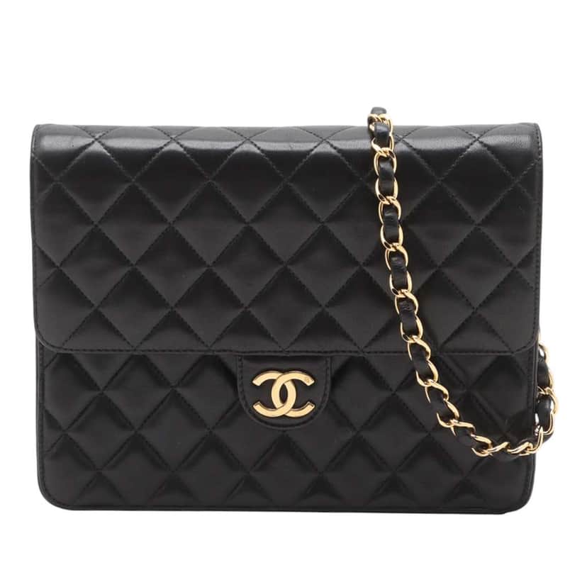 Chanel Small CC Quilted Lambskin Single Flap Black Leather Good condition - Front View