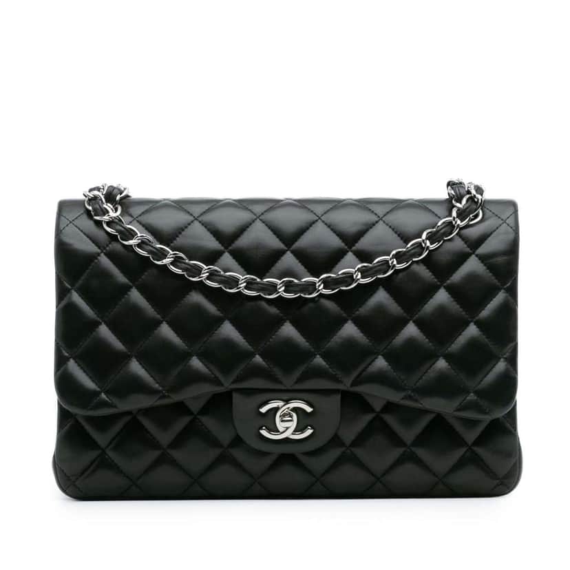 Chanel Jumbo Classic Lambskin Double Flap Black Leather Good condition - Front View