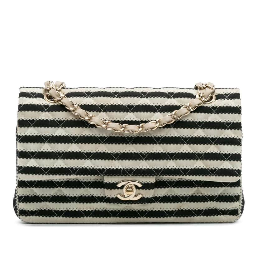 Chanel Medium Classic Jersey Coco Sailor Double Flap Black Cotton Good condition - Front View