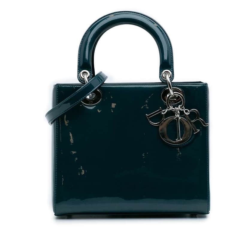 Dior Medium Patent Lady Dior Blue Leather Good condition - Front View