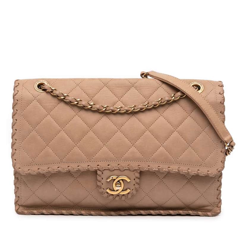 Chanel Jumbo Quilted Iridescent Calfskin Happy Stitch Flap Brown Leather Good condition - Front View