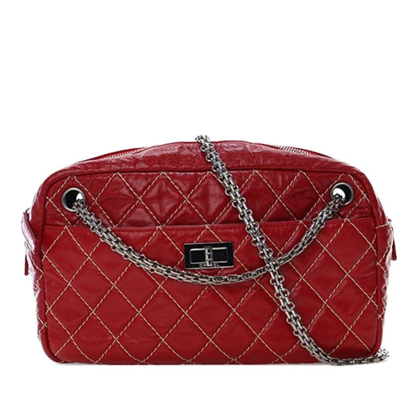 Chanel Medium Quilted Aged Calfskin Reissue Camera Bag Red Leather Good condition - Front View