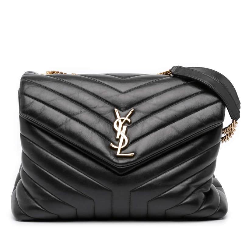 Saint Laurent Medium Matelasse Leather LouLou Shoulder Bag Black Leather Good condition - Front View