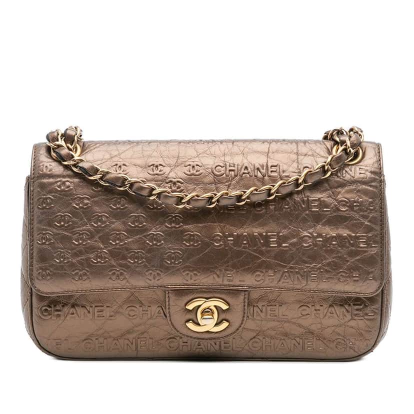 Chanel Paris Dallas Metallic Calfskin Embossed Logo Flap Brown Leather Good condition - Front View