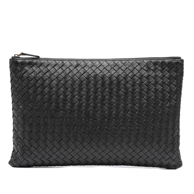 Bottega Veneta Nappa Intrecciato Clutch Black Leather Good condition - Front View
