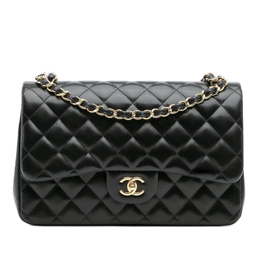 Chanel Jumbo Classic Lambskin Double Flap Black Leather Good condition - Front View