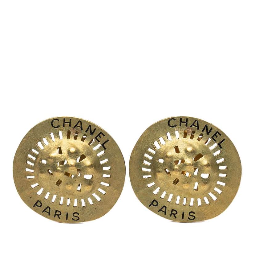 Chanel Gold Plated Logo Cutout Clip On Earrings Gold Metal Good condition - Front View