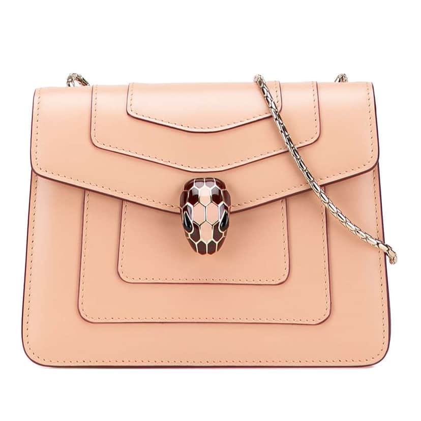 Bvlgari Small Leather Square Serpenti Forever Chain Crossbody Pink Leather Good condition - Front View