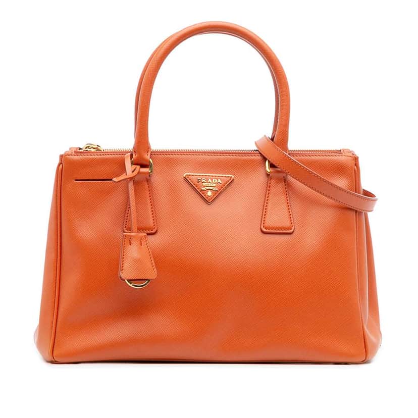 Prada Small Saffiano Lux Galleria Double Zip Satchel Orange Leather Good condition - Front View