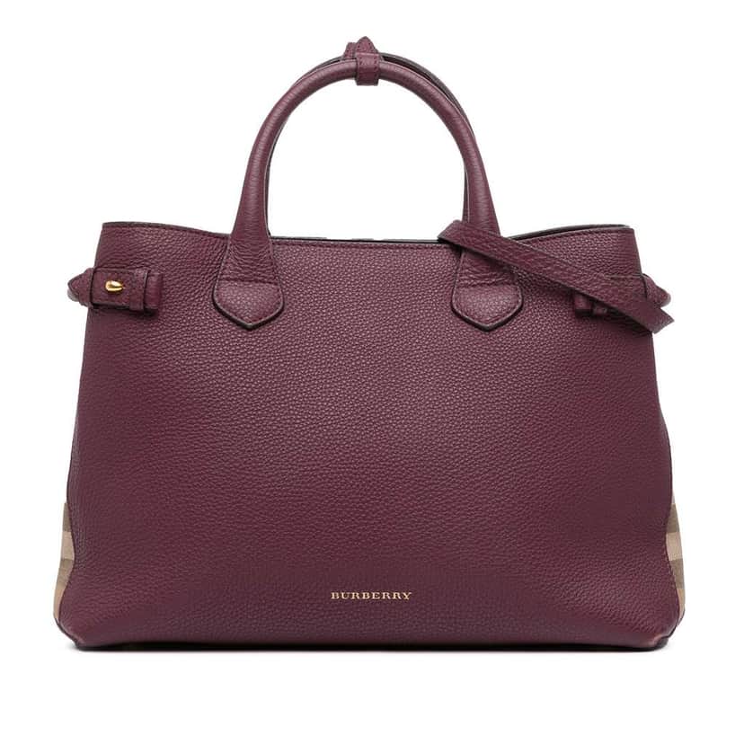 Burberry Medium Leather and House Check Banner Satchel Purple Leather Good condition - Front View