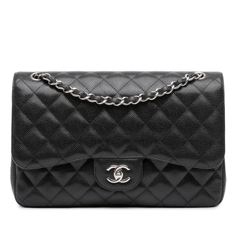 Chanel Jumbo Classic Caviar Double Flap Black Leather Good condition - Front View
