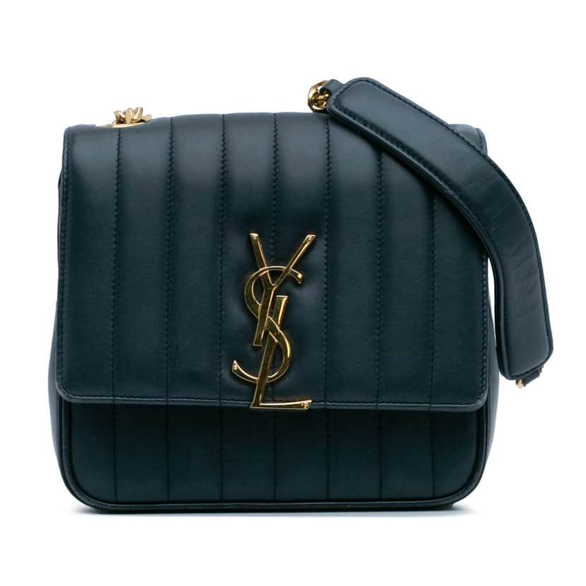 Saint Laurent Medium Lambskin Monogram Vicky Chain Bag Blue Leather Very good condition - Front View