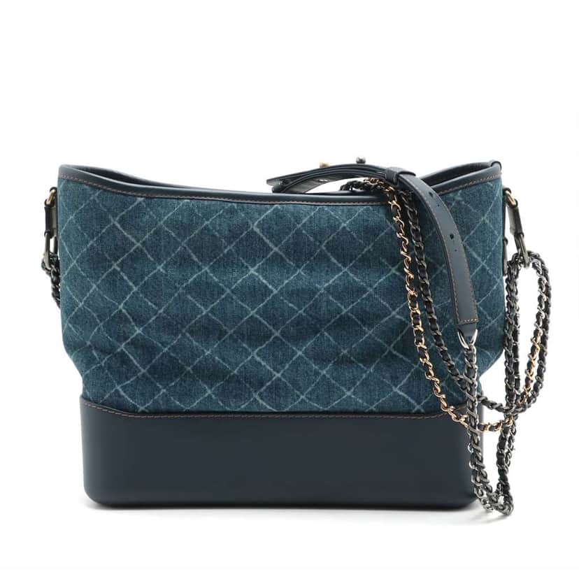 Chanel Large Printed Denim and Calfskin Gabrielle Hobo Blue Denim Good condition - Front View