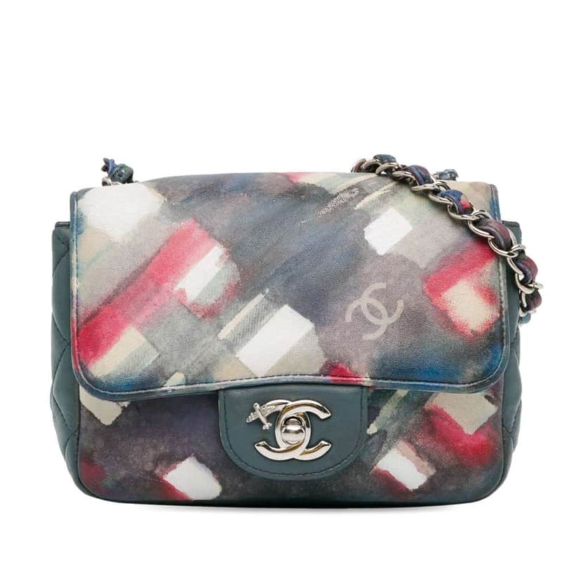 Chanel Mini Square Classic Airlines Printed Lambskin Single Flap Blue Leather Good condition - Front View