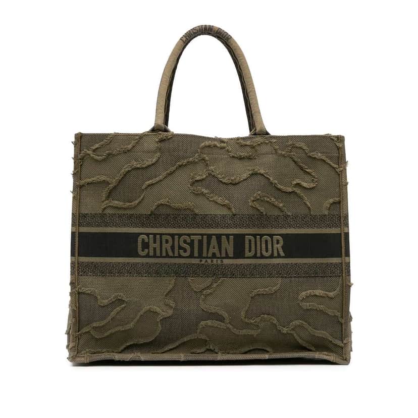 Dior Large Embroidered Canvas Camouflage Book Tote Green Canvas Good condition - Front View