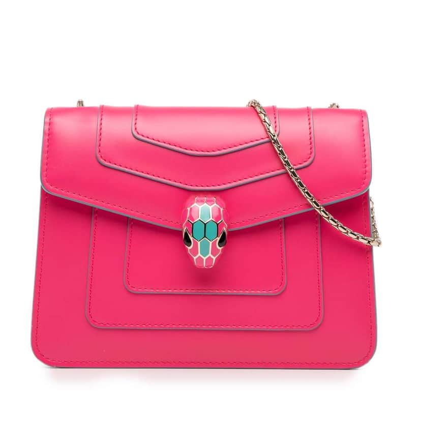 Bvlgari Small Leather Square Serpenti Forever Chain Crossbody Pink Leather Good condition - Front View