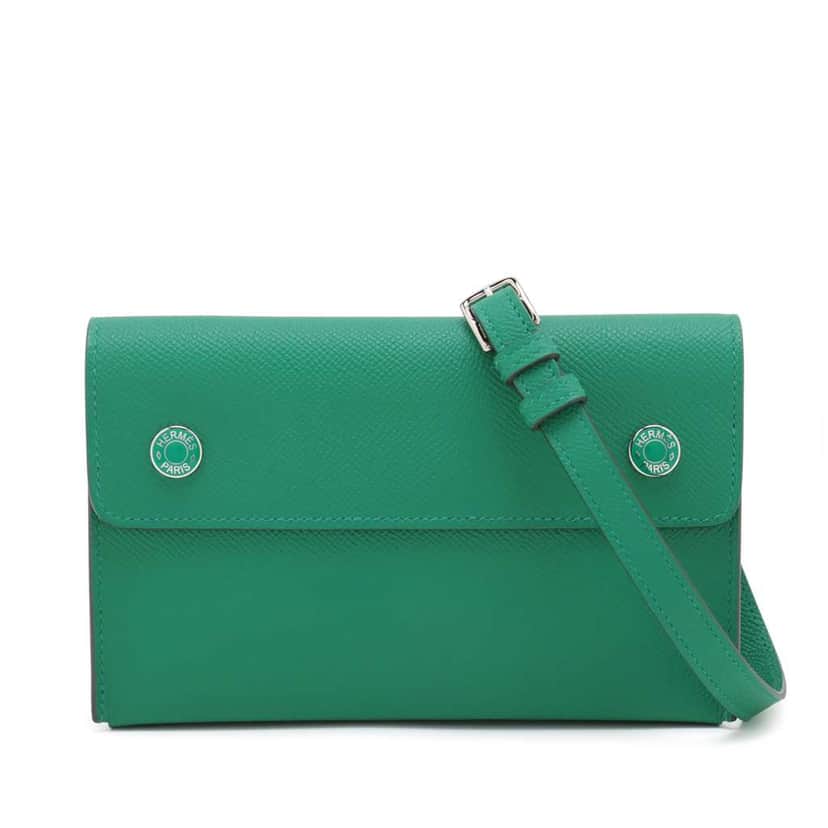 Hermès Epsom Hermesnap Wallet On Strap Green Leather Very good condition - Front View