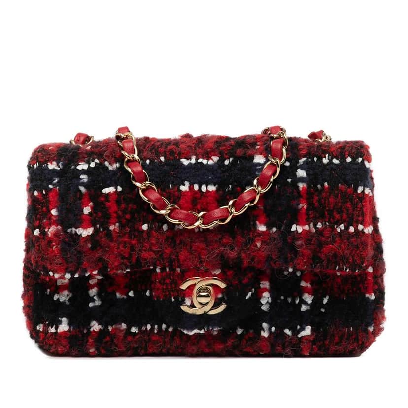 Chanel Mini Rectangular Classic Tweed Single Flap Red Tweed Good condition - Front View