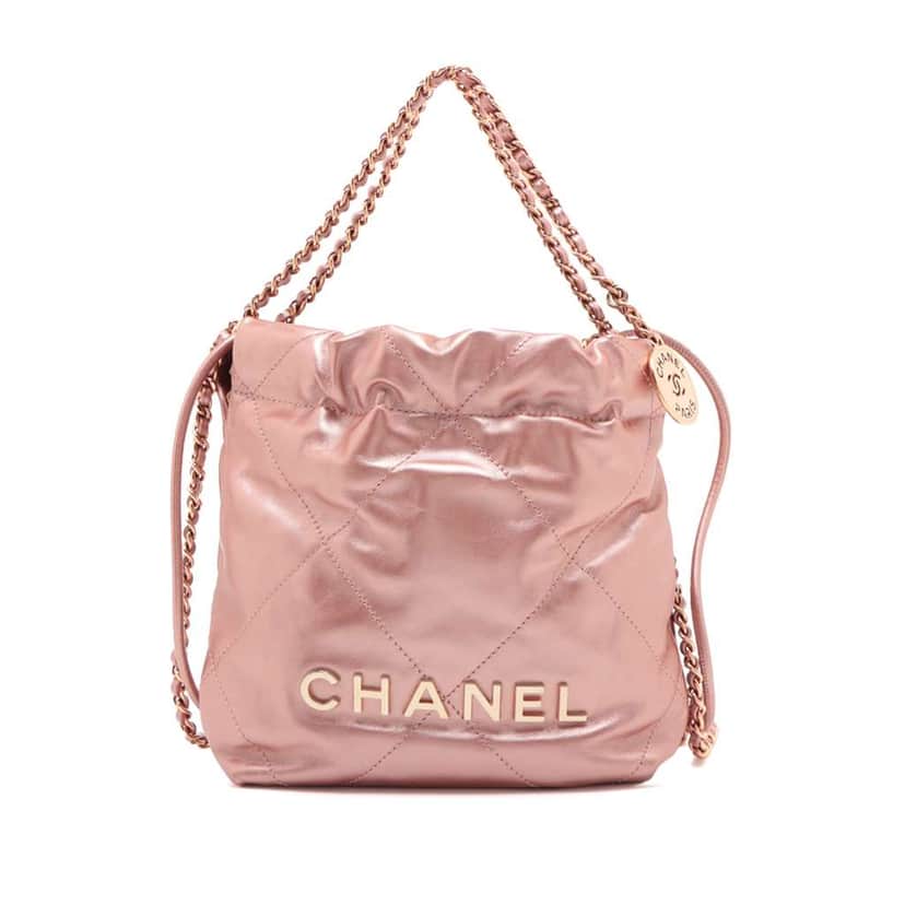 Chanel Mini Quilted Metallic Calfskin 22 Handbag Pink Leather Good condition - Front View