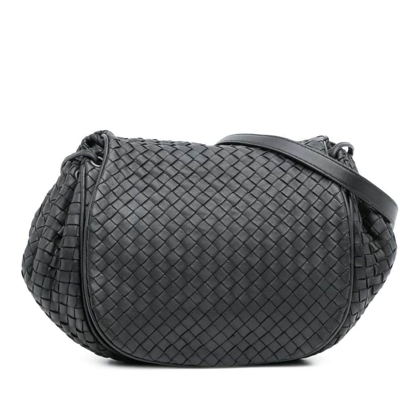 Bottega Veneta Nappa Intrecciato Flap Crossbody Black Leather Good condition - Front View
