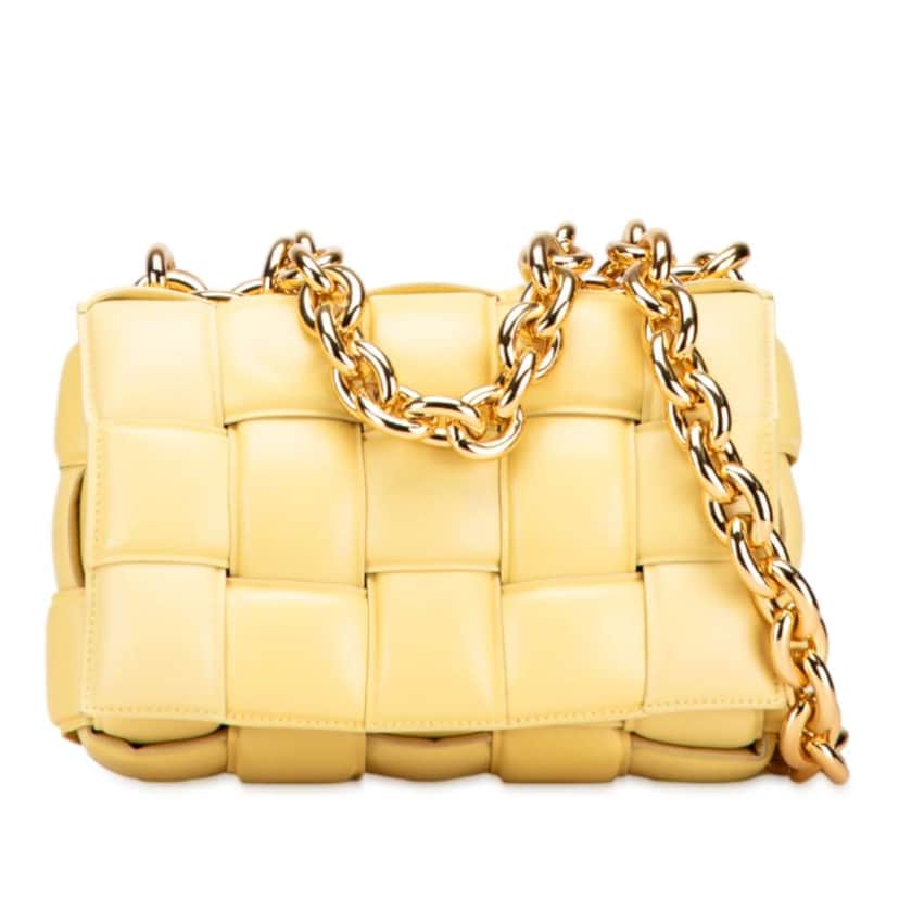 Bottega Veneta Nappa Intrecciato Padded Chain Cassette Satchel Yellow Leather Good condition - Front View