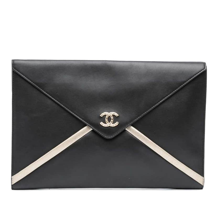 Chanel Lambskin Cocomail Envelope Clutch Black Leather Good condition - Front View