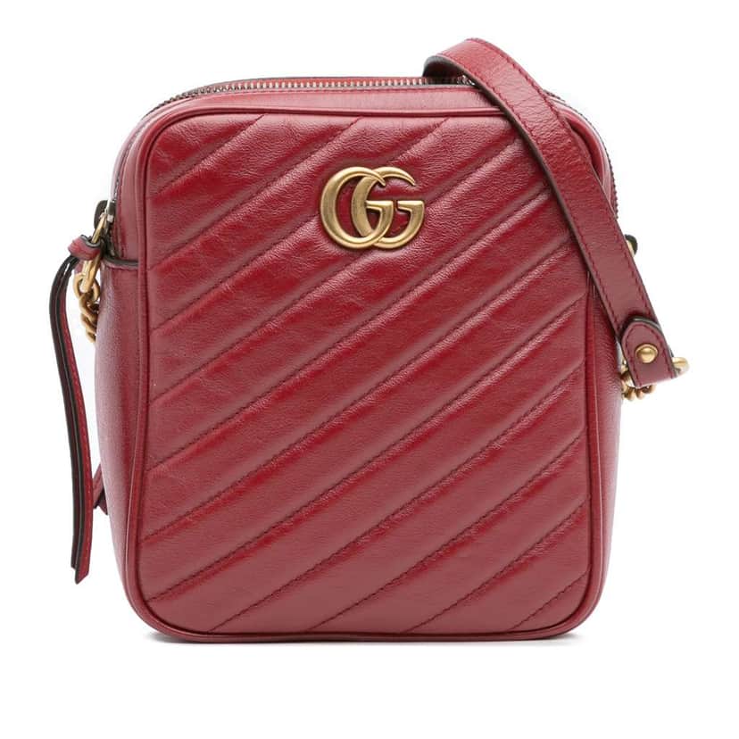 Gucci GG Marmont Matelasse Leather Double Zip Crossbody Red Leather Good condition - Front View