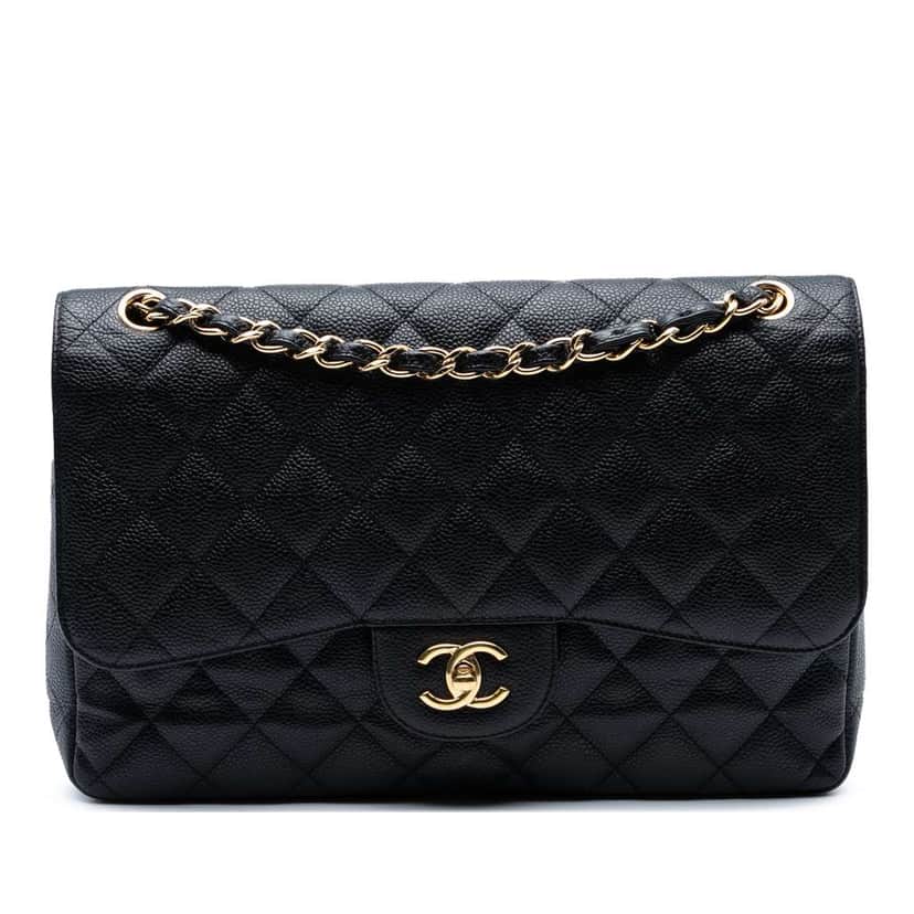 Chanel Jumbo Classic Caviar Double Flap Black Leather Good condition - Front View