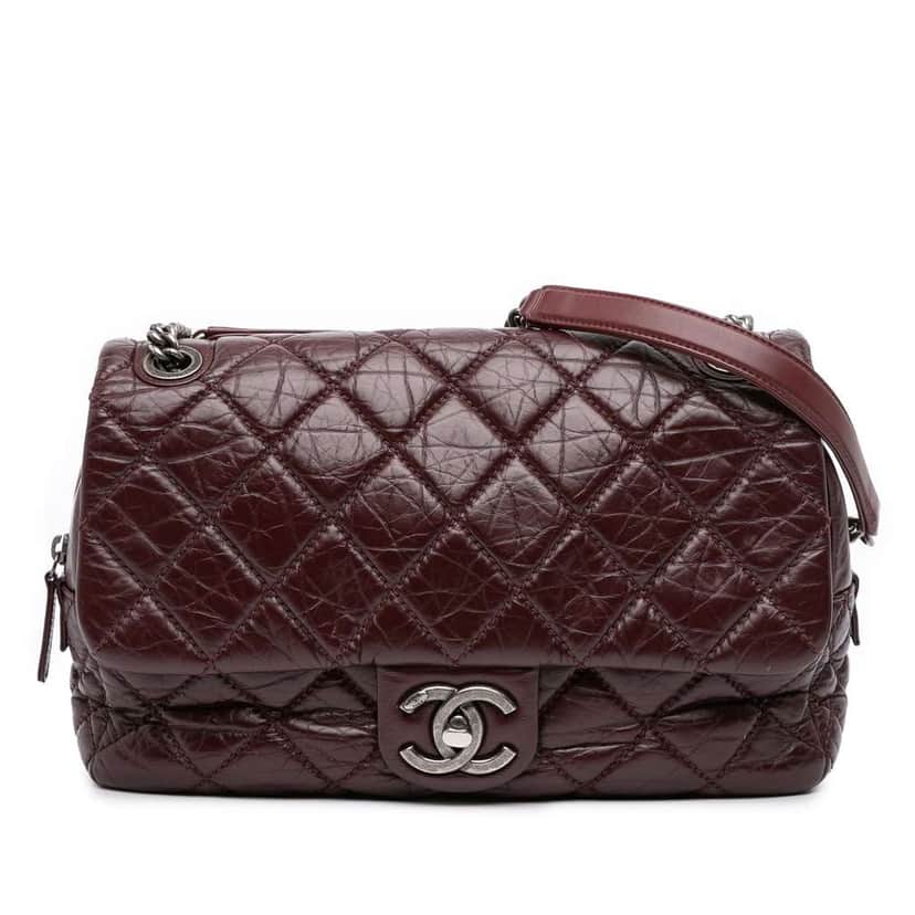 Chanel Jumbo Quilted Aged Calfskin New Portobello Flap Red Leather Good condition - Front View