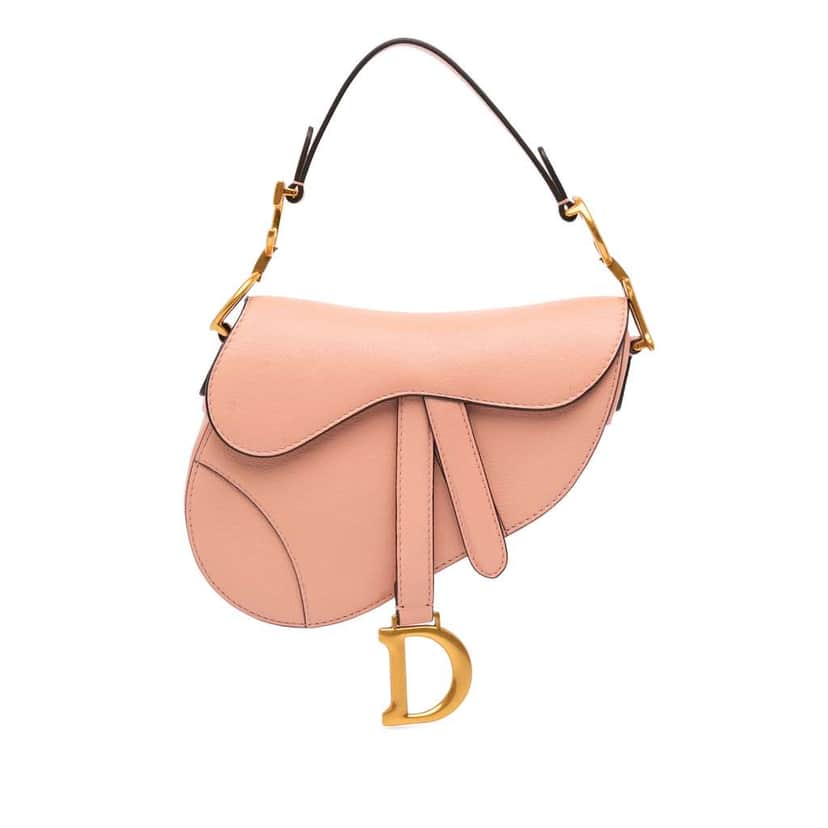 Dior Mini Grained Calfskin Saddle Bag Pink Leather Good condition - Front View