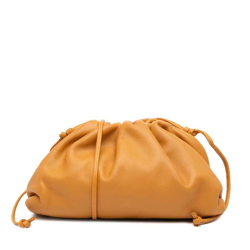 Bottega Veneta Lambskin The Mini Pouch Crossbody Brown Leather Very good condition - Front View